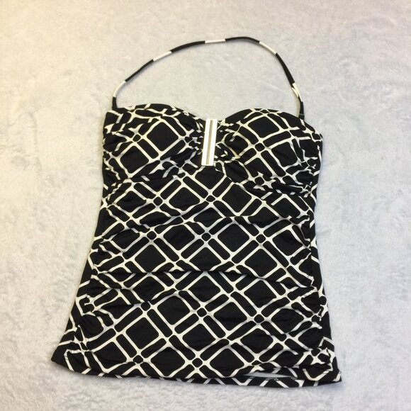 La Blanca Tankini Swimsuit Top Size 6 Womans Black White Geometric Halter Padded - Picture 1 of 9
